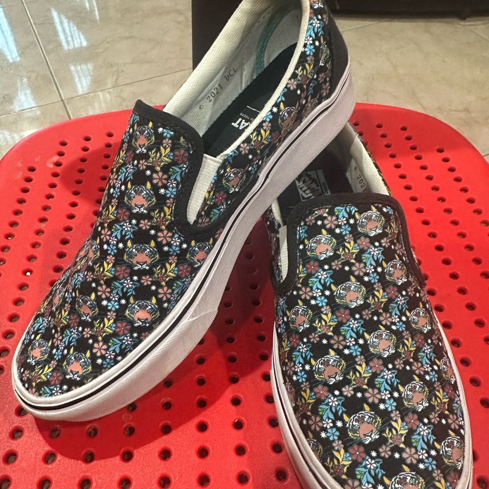 Vans Black Floral Slip-On Shoes